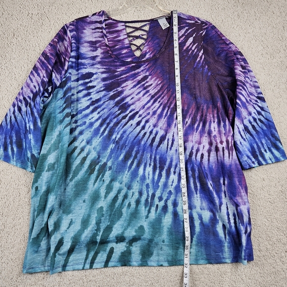 Catherines 4X Top 3/4 Sleeve Blouse Tie Dye Women Scoop Neck Lightweight Purlpe - Picture 4 of 5